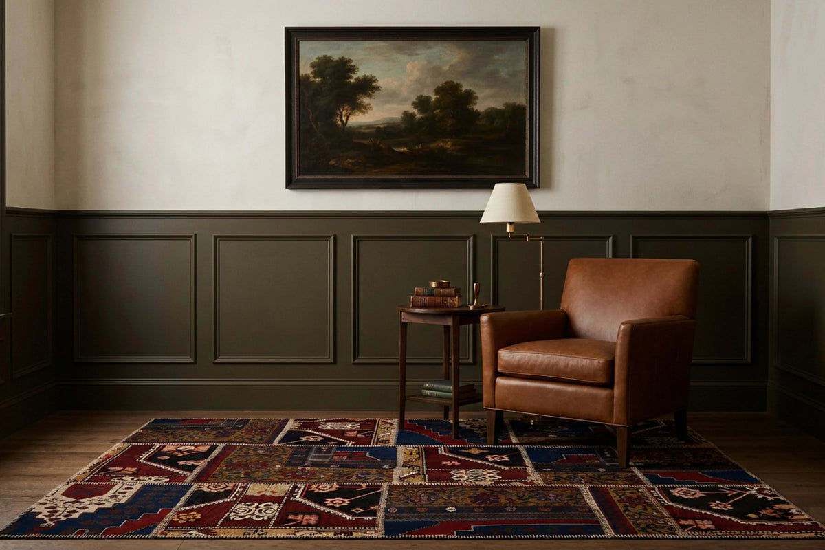 Red Turkish rug in a styled room