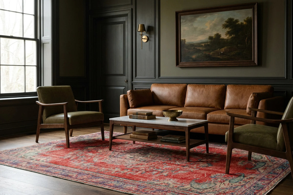 Red Turkish rug in a styled room