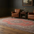 Red Turkish rug in a styled room