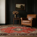 Red Turkish rug in a styled room