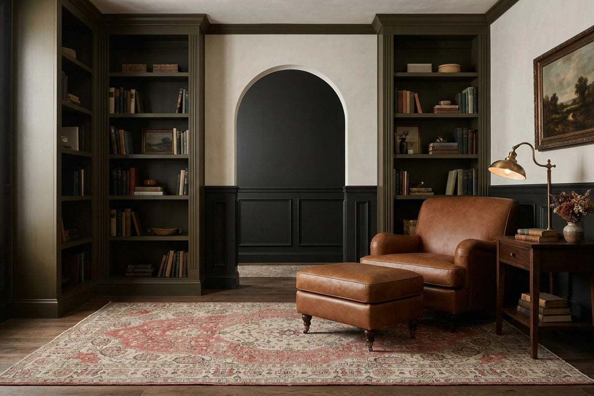 Red Turkish rug in a styled room