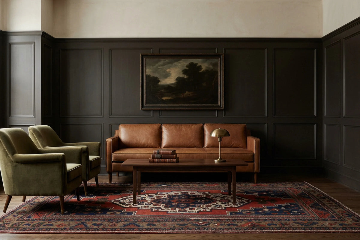 Red Turkish rug in a styled room