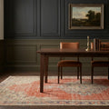 Red Turkish rug in a dining room