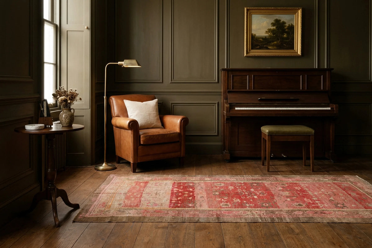 Red Turkish rug in a styled room