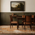 Red Turkish rug in a dining room