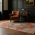 Red Turkish rug in a styled room