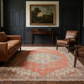 Red Turkish rug in a styled room