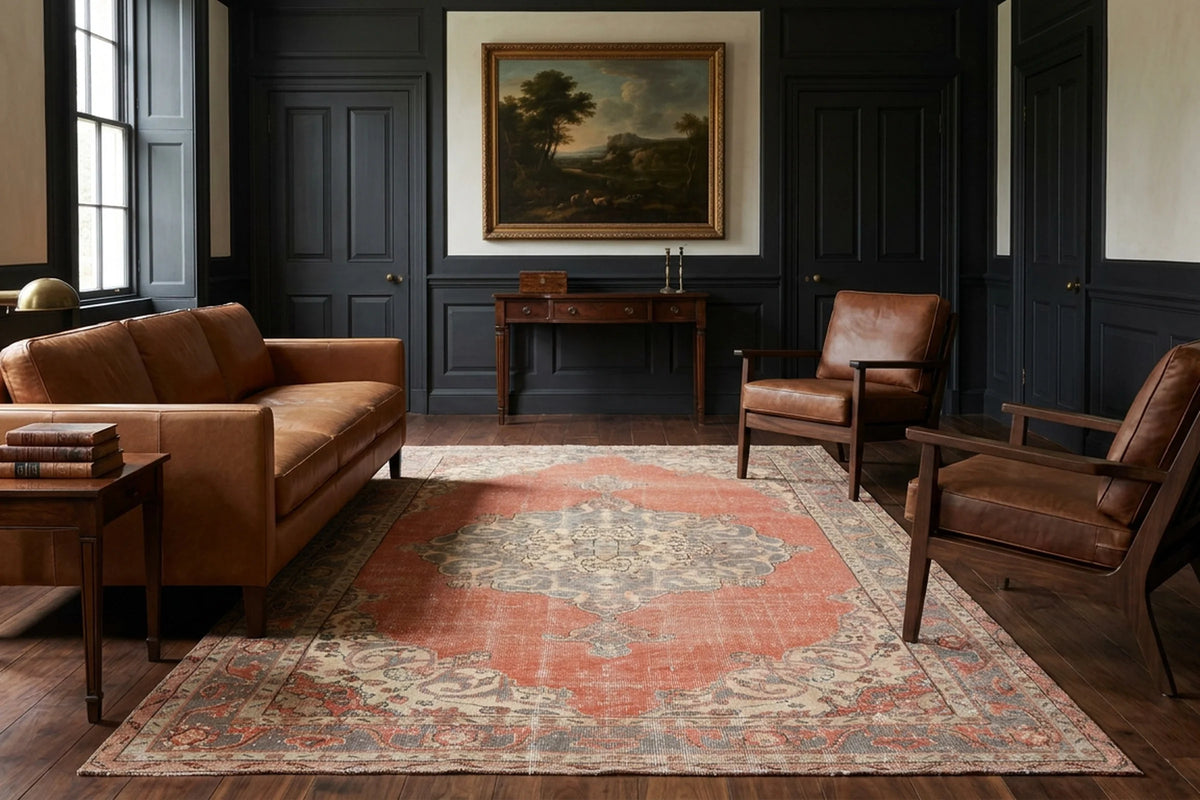 Red Turkish rug in a styled room