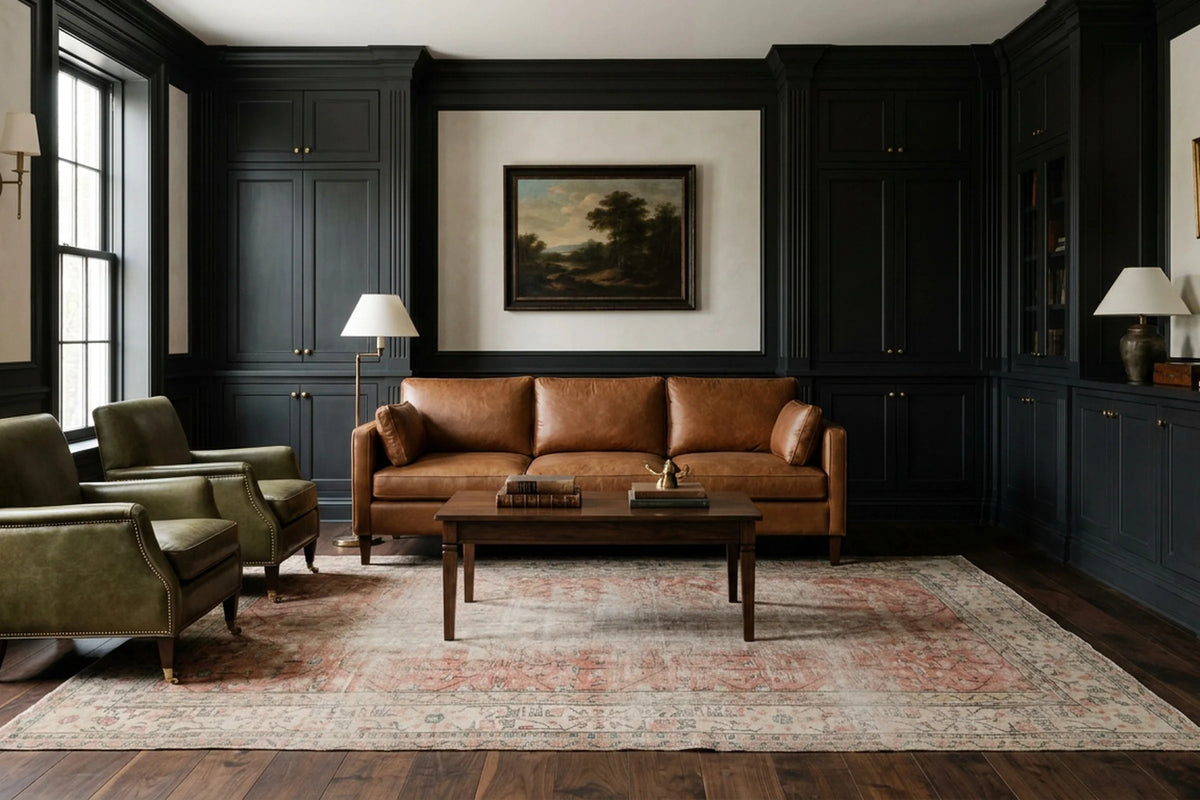 Red Turkish rug in a styled room