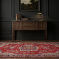 Red Turkish rug in a styled room