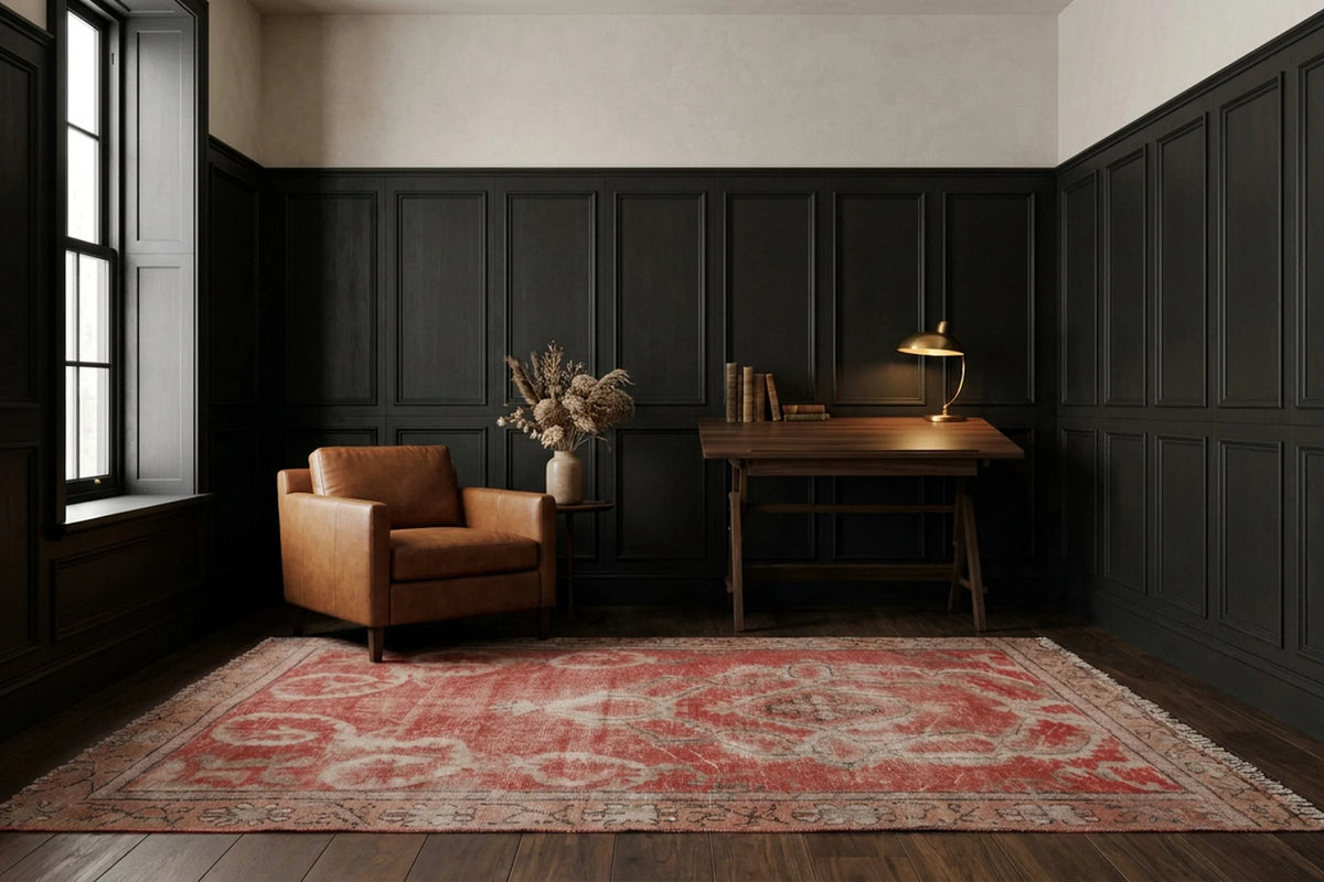 Red Turkish rug in a styled room
