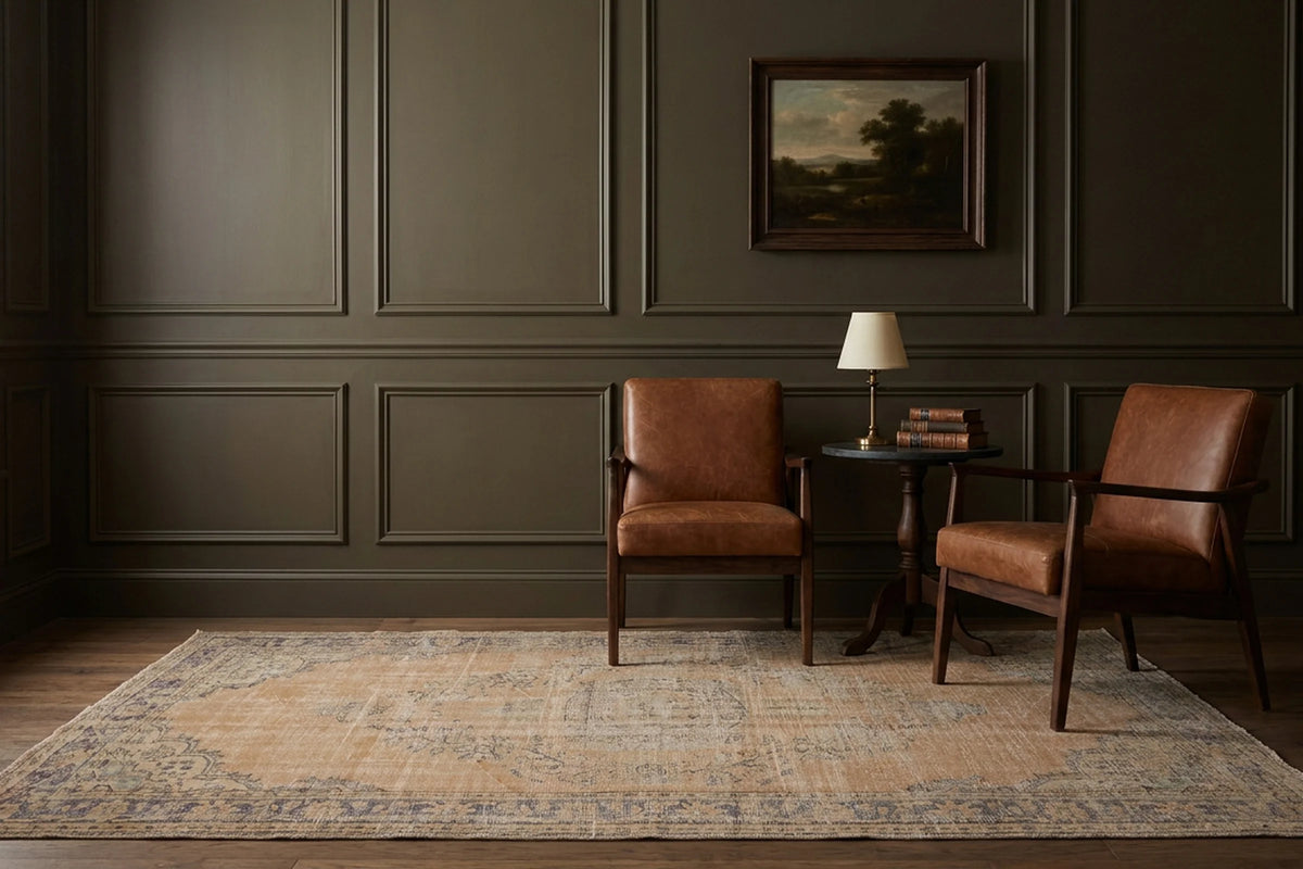 Red Turkish rug in a styled room