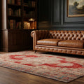 Red Turkish rug in a study