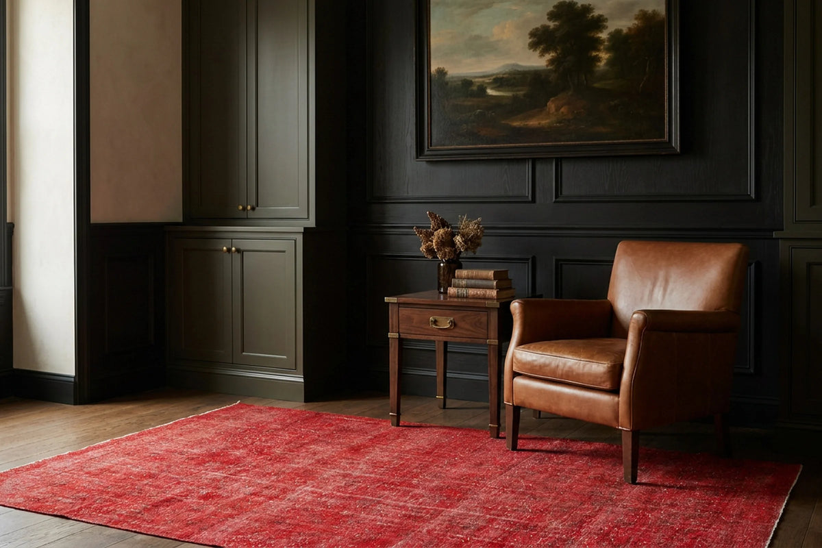 Red Turkish rug in a study