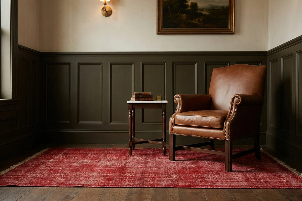 Red Turkish rug in a styled room