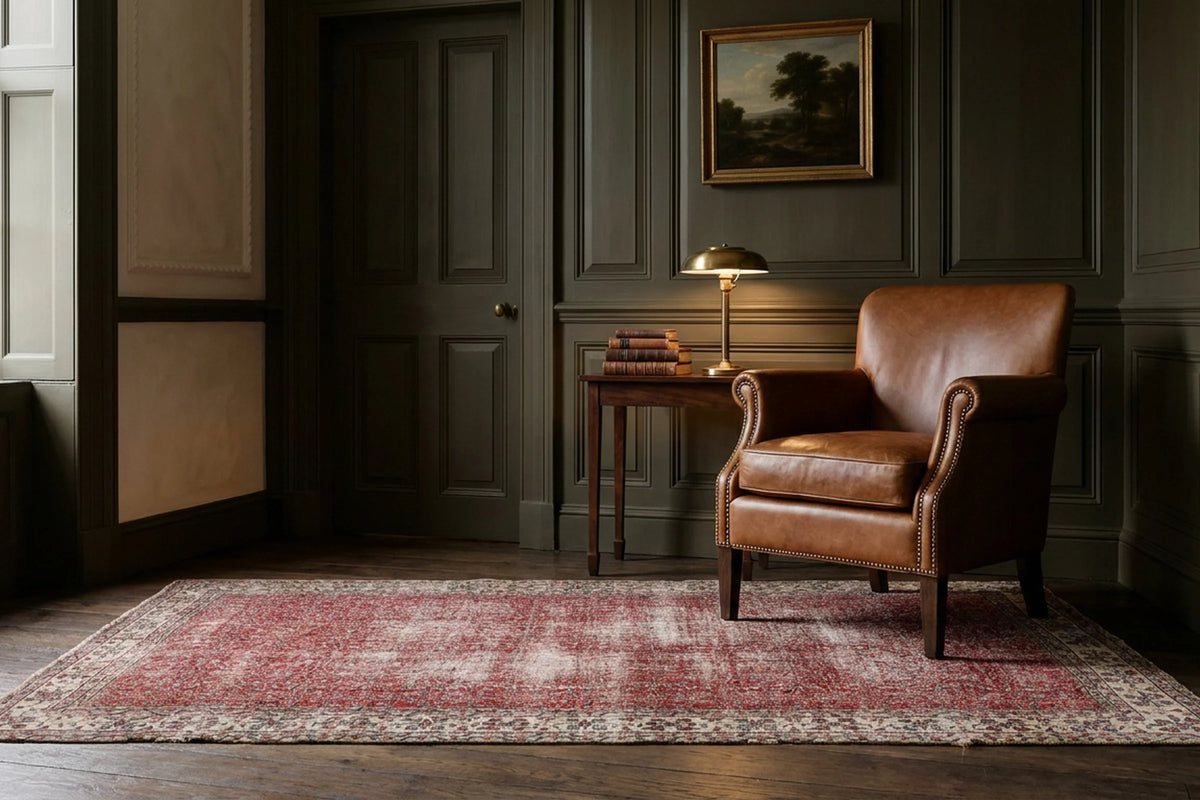 Red Turkish rug in a styled room
