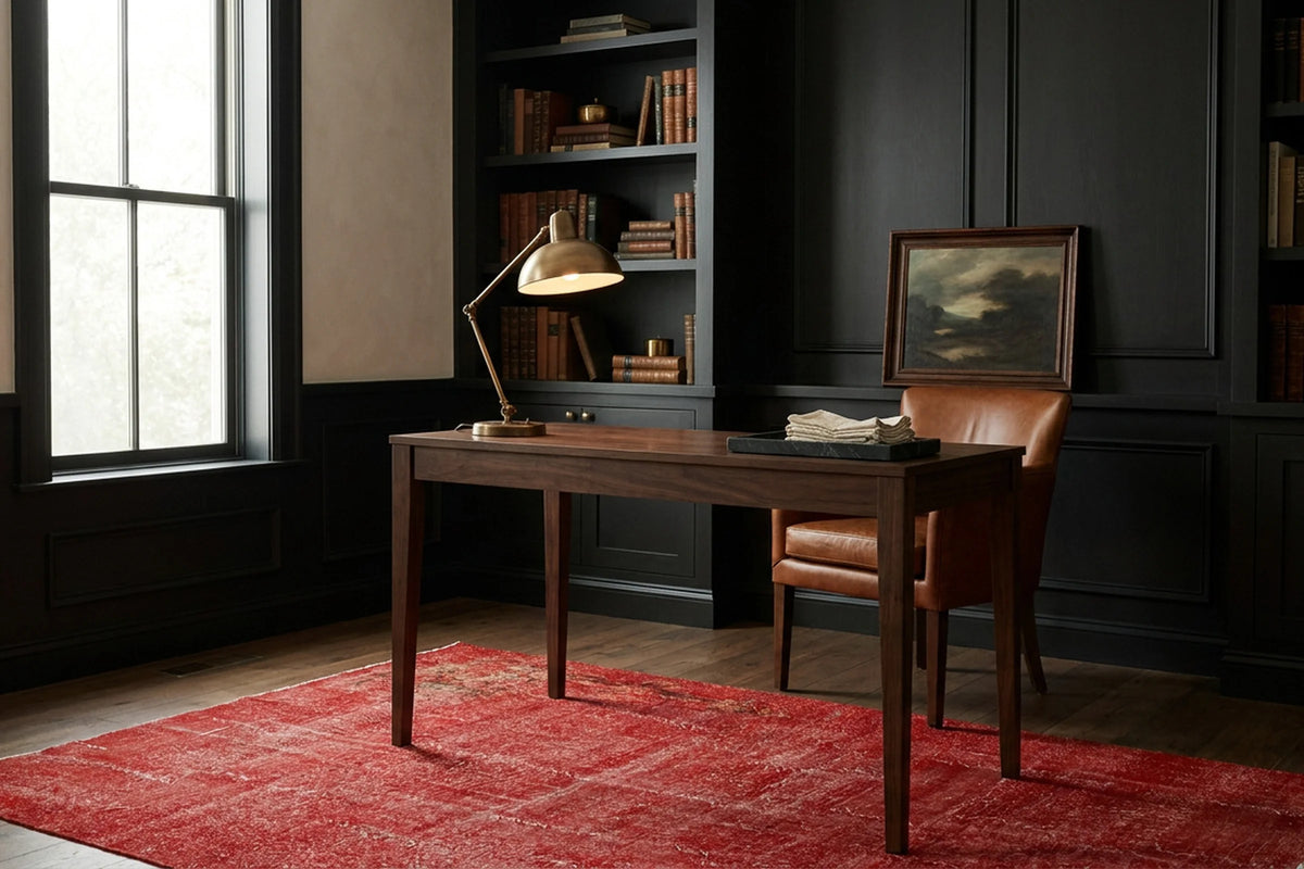 Red Turkish rug in a styled room