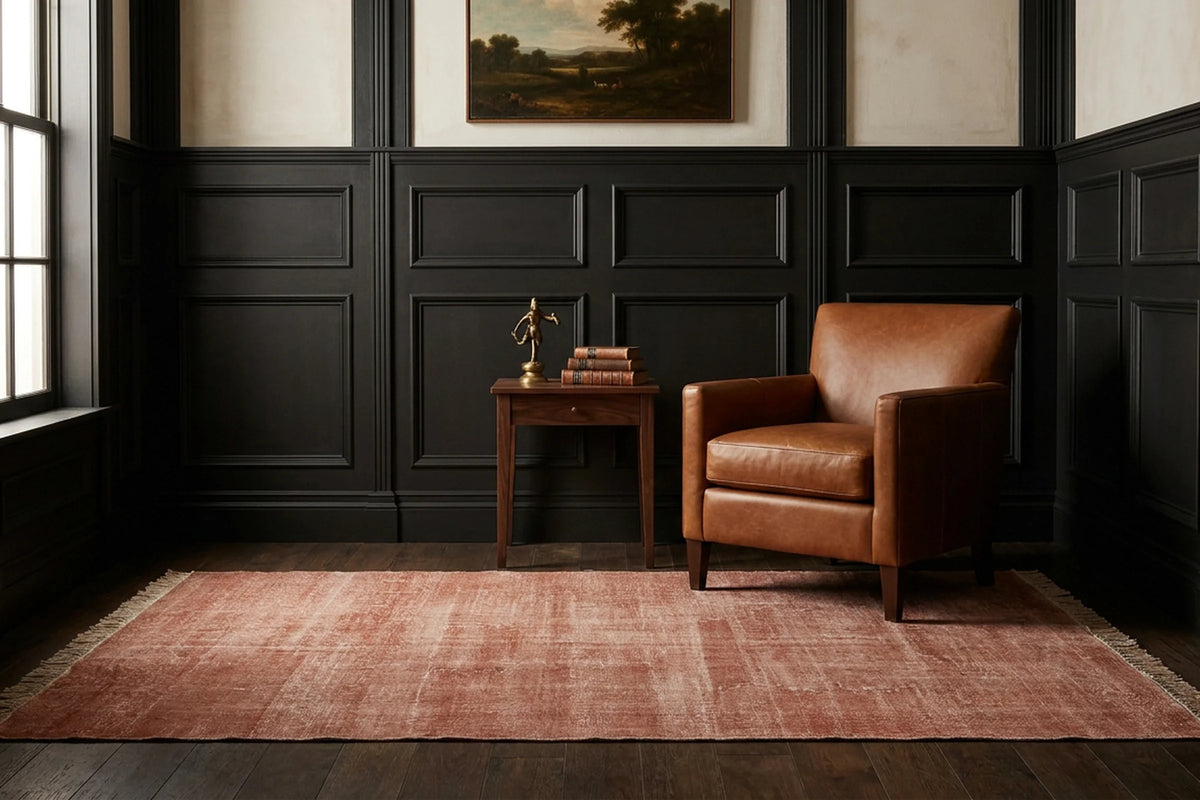 Red Turkish rug in a styled room