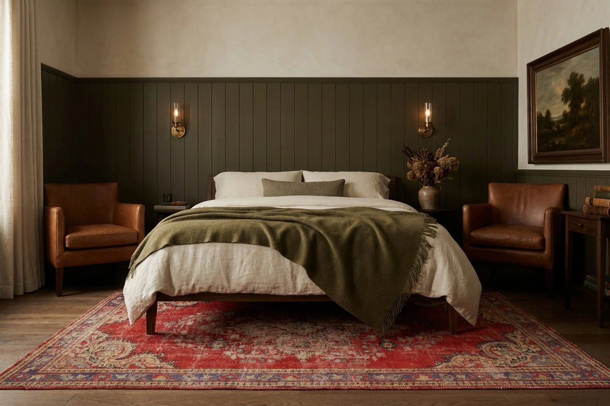 Red Turkish rug in a styled room