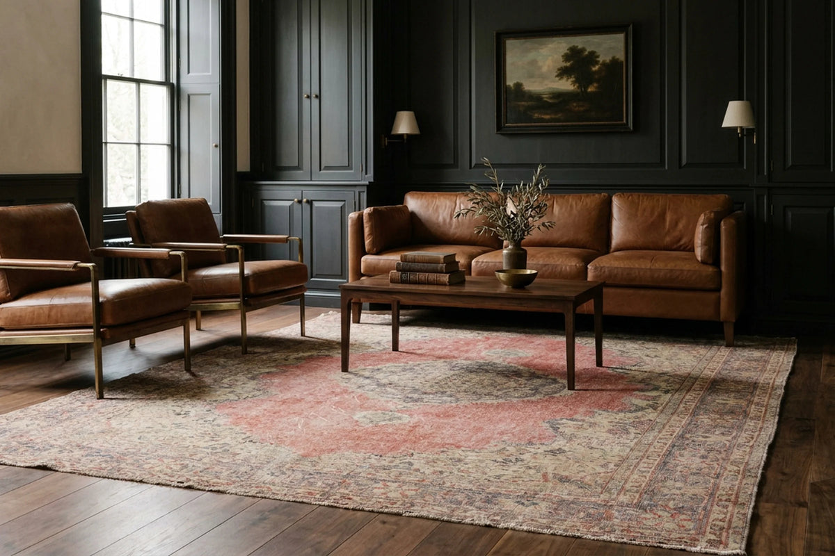 Red Turkish rug in a styled room