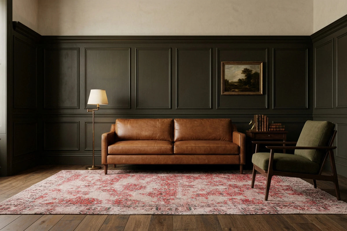 Red Turkish rug in a styled room