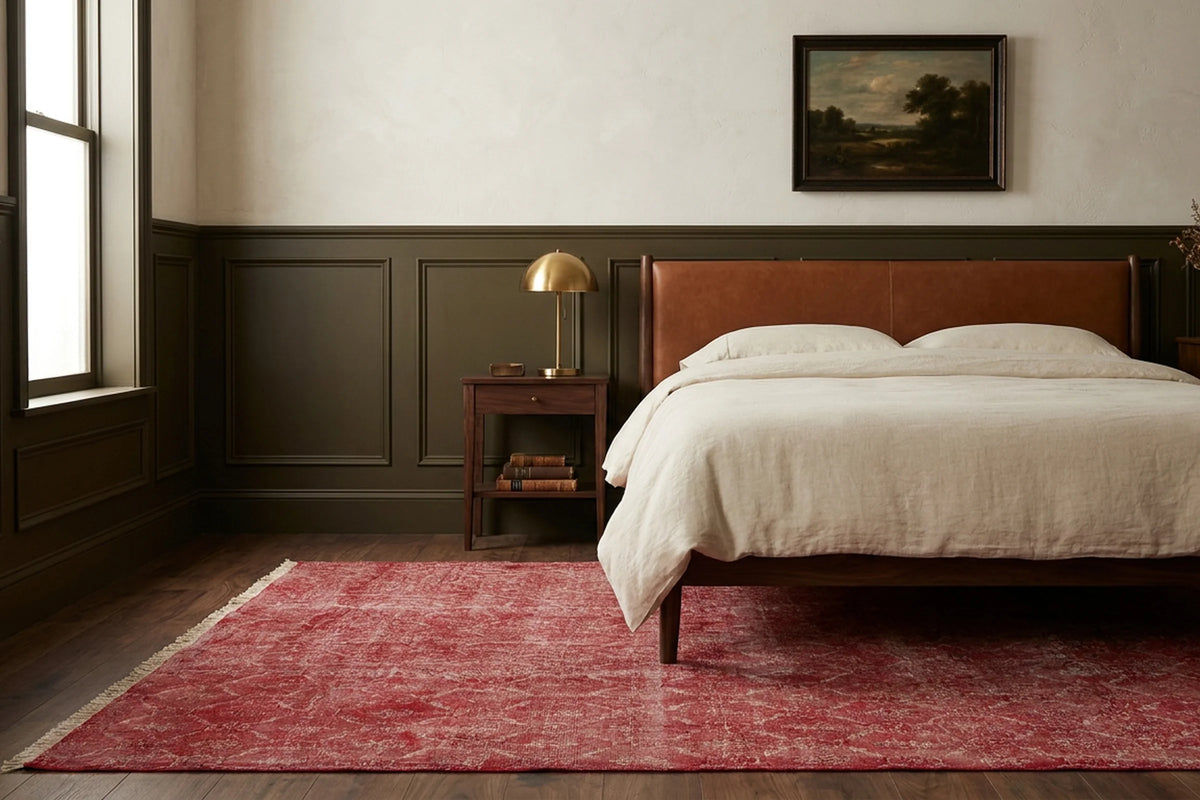 Red Turkish rug in a styled room