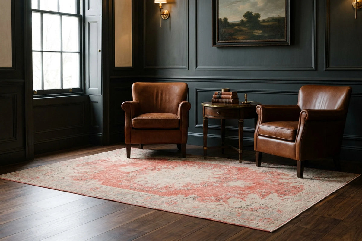 Red Turkish rug in a styled room