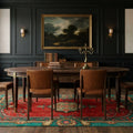 Red Turkish rug in a dining room