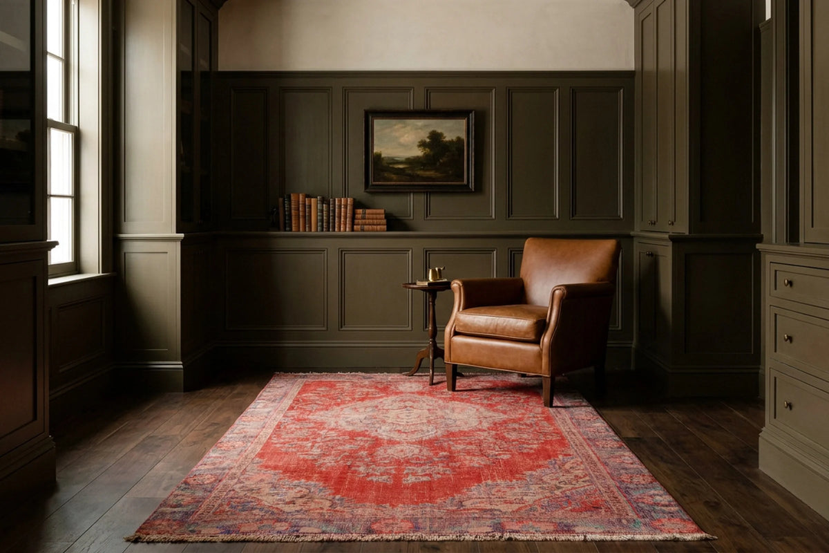 Red Turkish rug in a styled room
