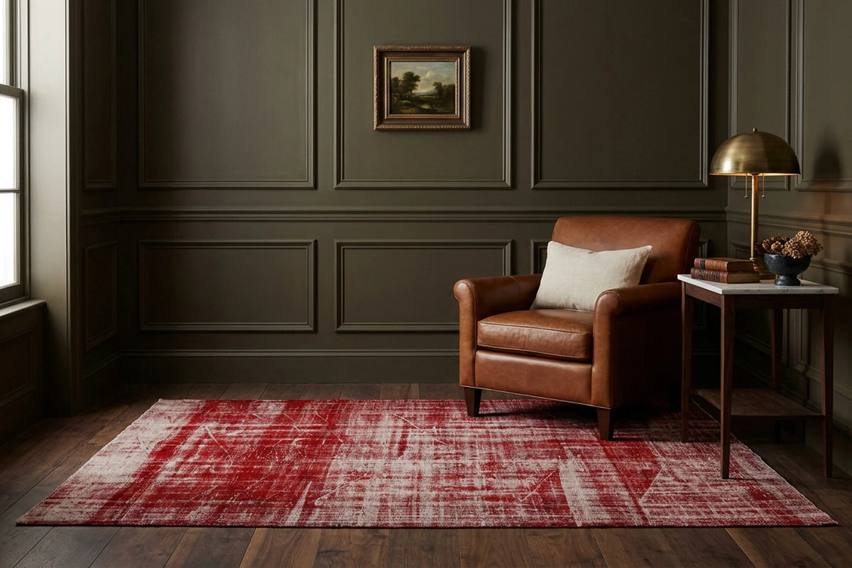 Red Turkish rug in a styled room