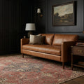 Red Turkish rug in a styled room