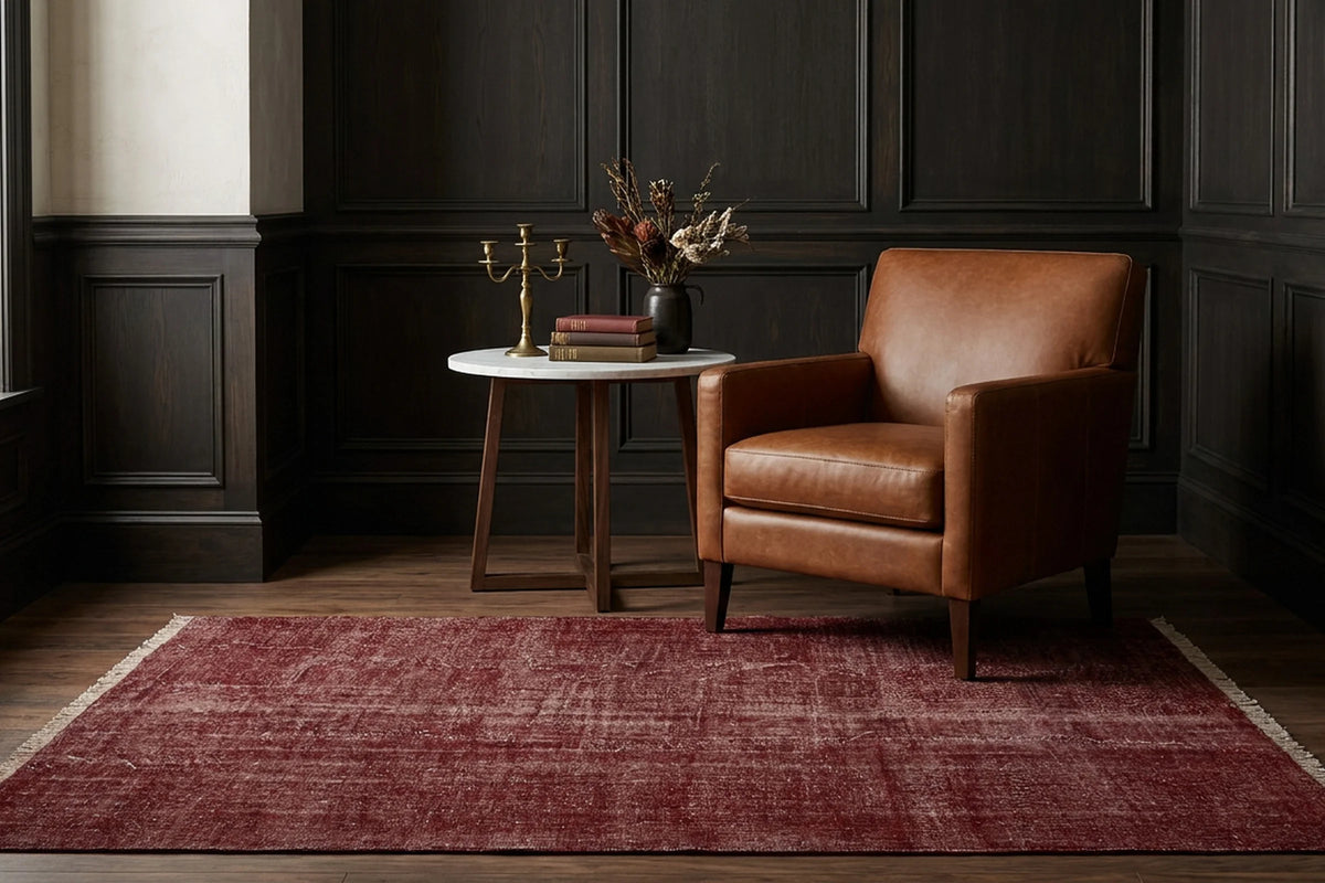 Red Turkish rug in a styled room