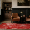 Red Turkish rug in a styled room