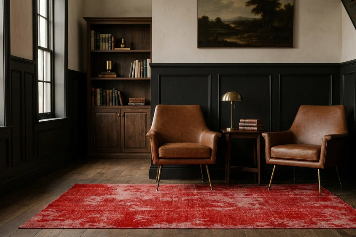 Red Turkish rug in a styled room