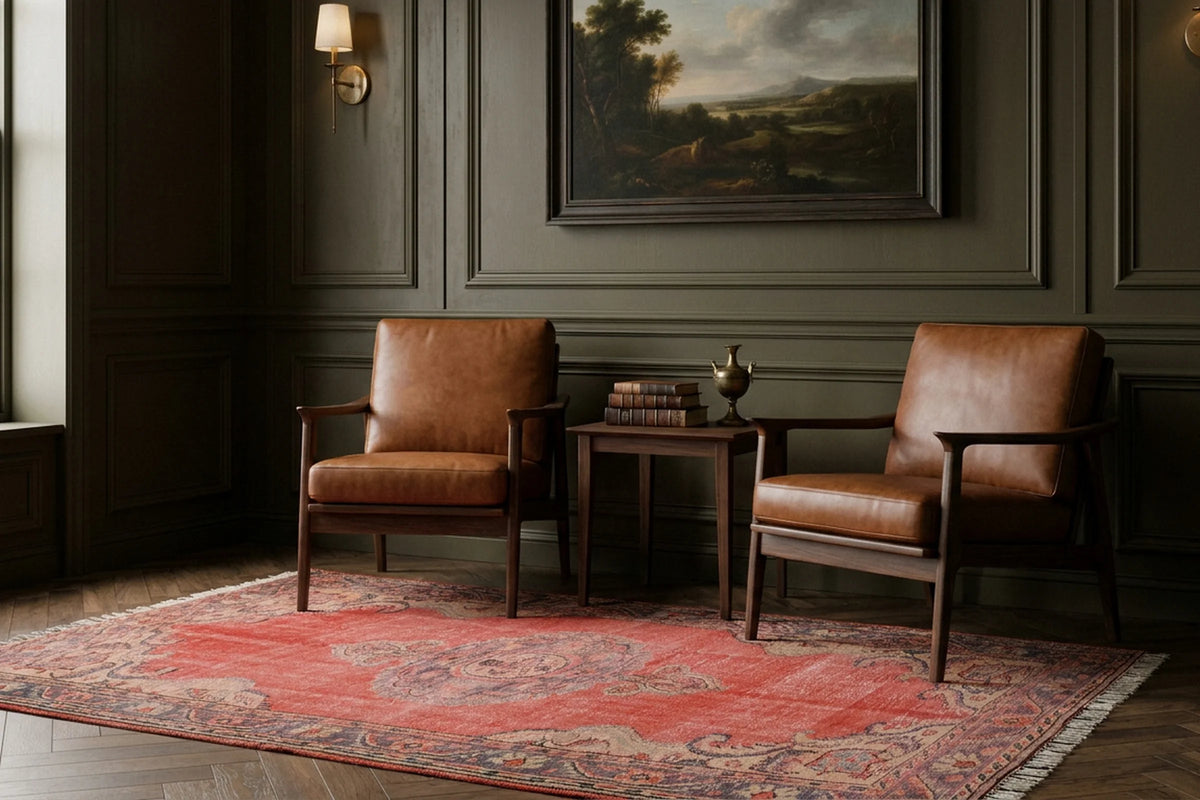 Red Turkish rug in a styled room