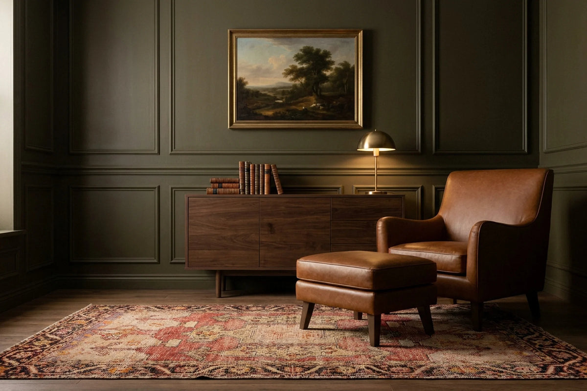 Red Turkish rug in a styled room