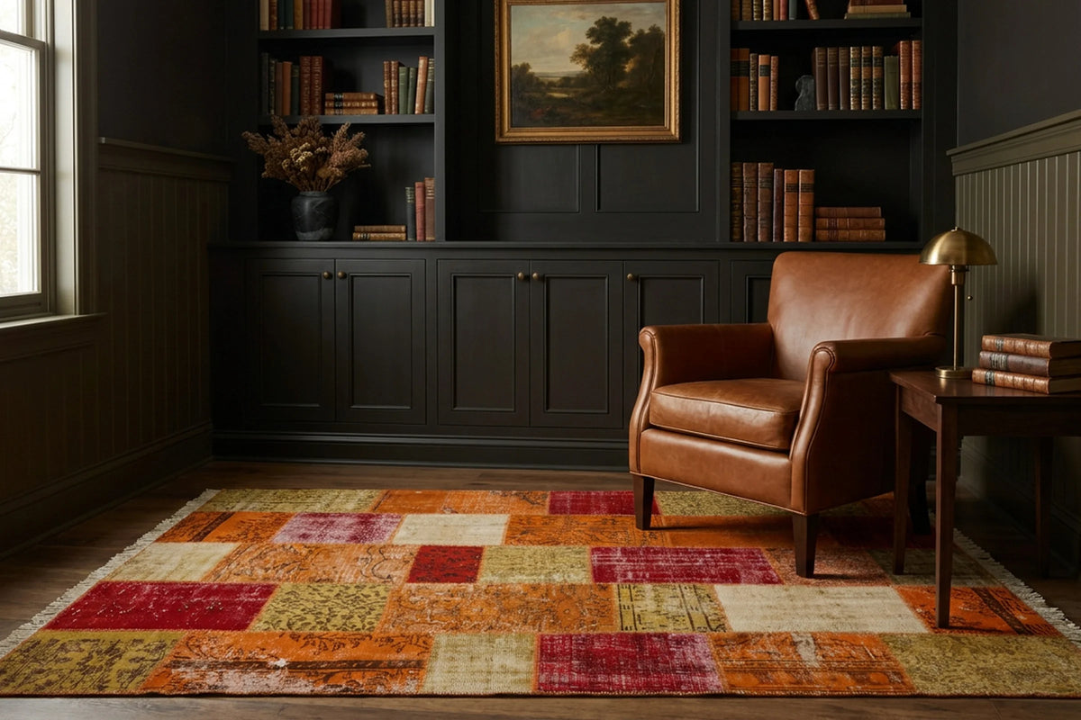 Red Turkish rug in a styled room