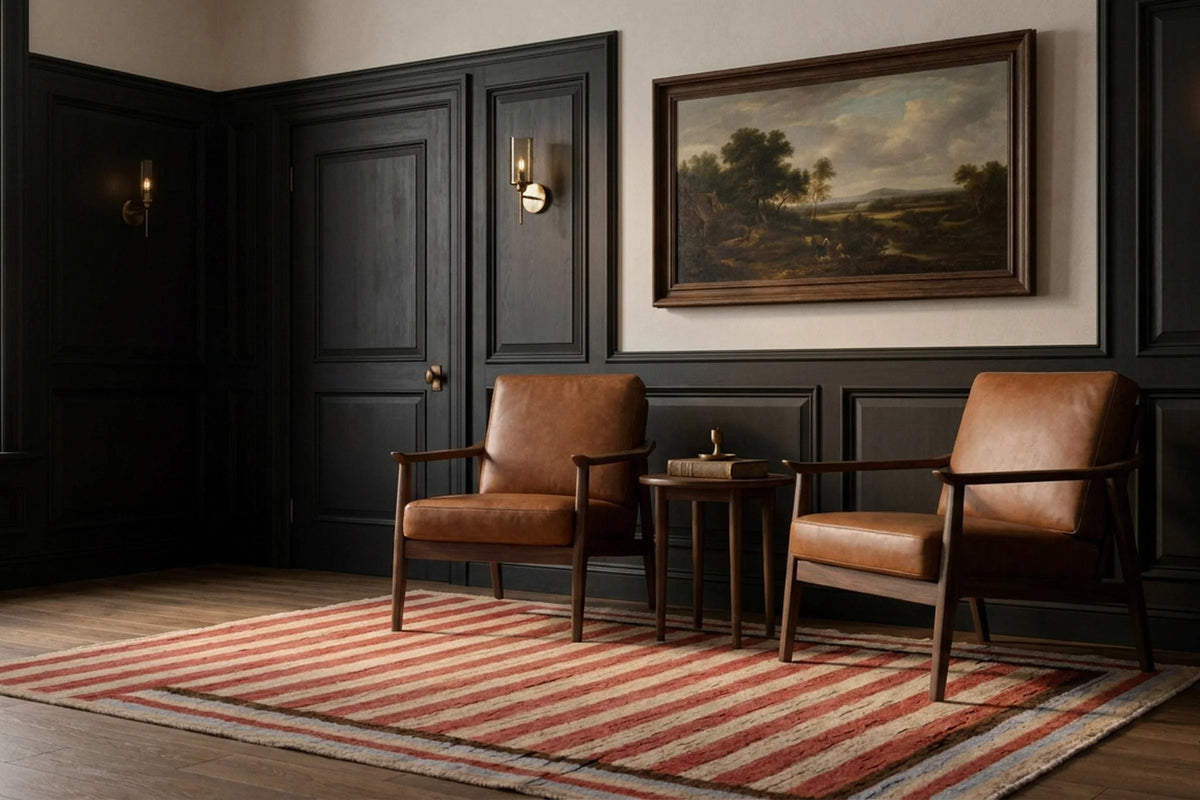 Red Turkish rug in a styled room