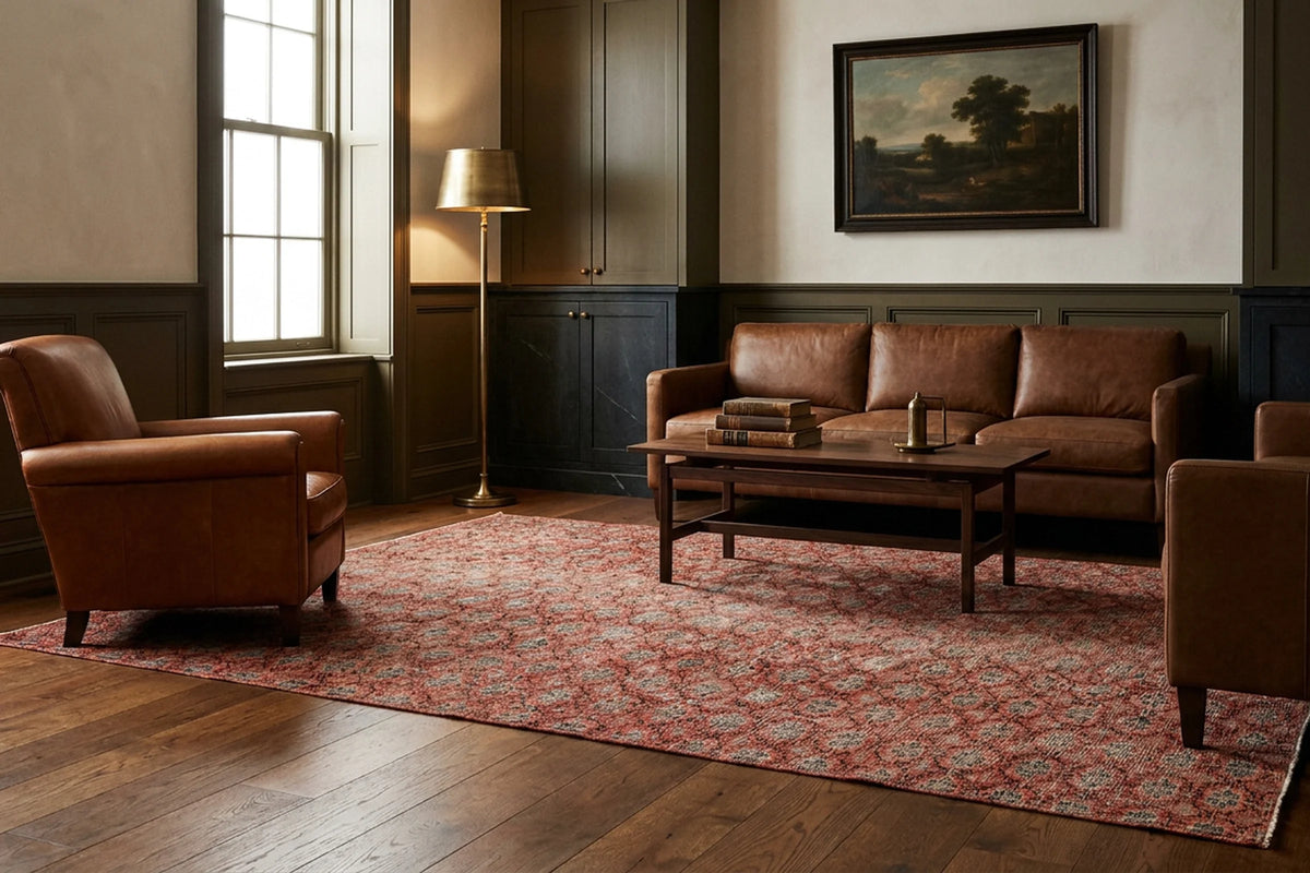 Red Turkish rug in a styled room