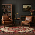 Red Turkish rug in a den