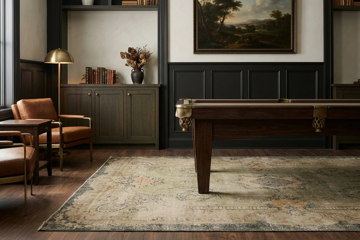 Red Turkish rug in a styled room