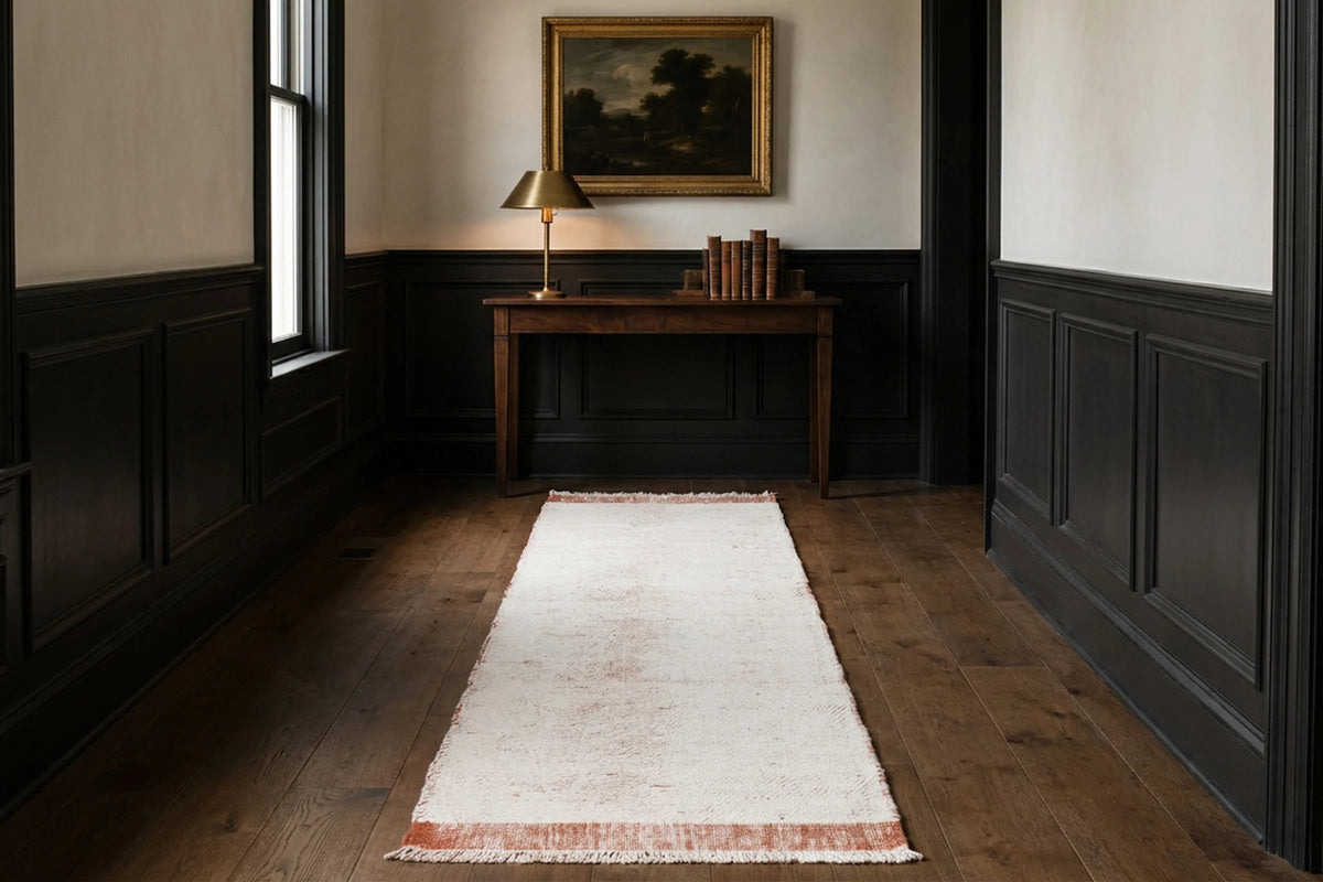 Terracotta Shaggy runner rug in a hallway