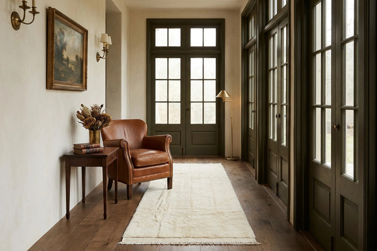 Sheepy High Pile runner rug in a conservatory