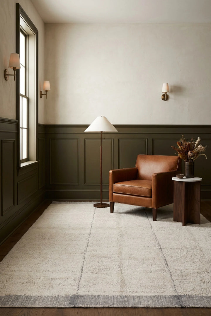 Silver Gray Shaggy Wool area rug in a living room