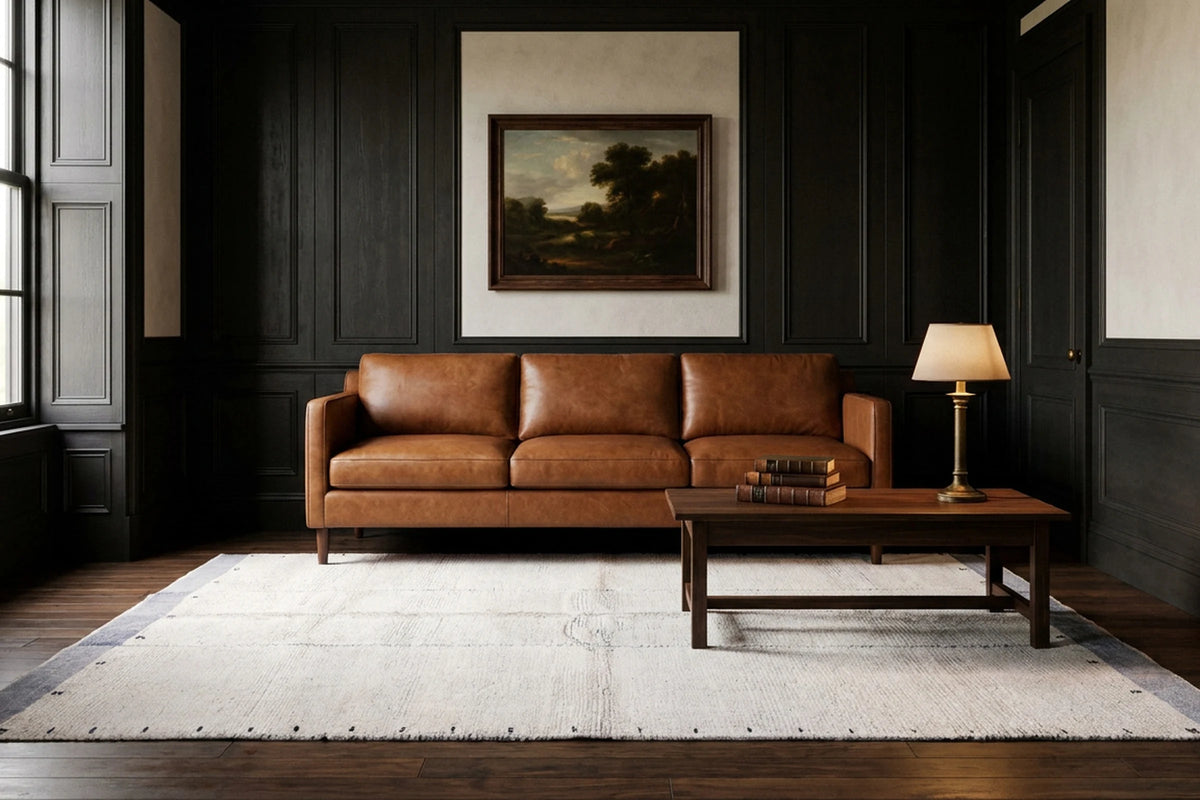 Sky Blue Shaggy Wool area rug in a living room