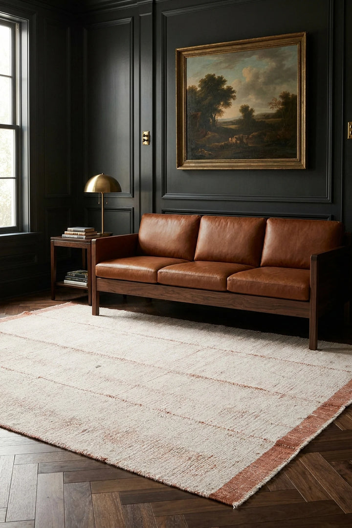 Terracotta Shaggy Wool area rug in a living room