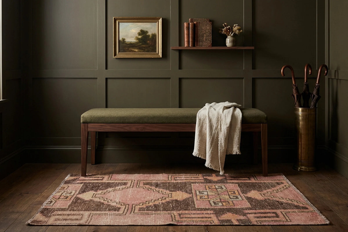 Pink Turkish doormat in a styled room