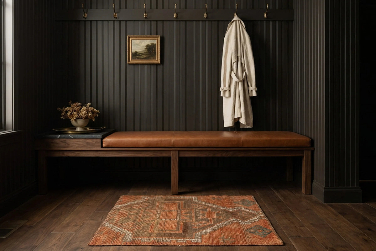 Orange Turkish doormat in a den