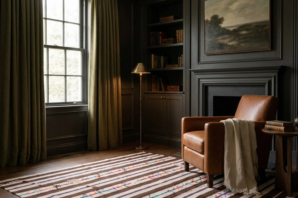 White Turkish kilim rug in a styled room