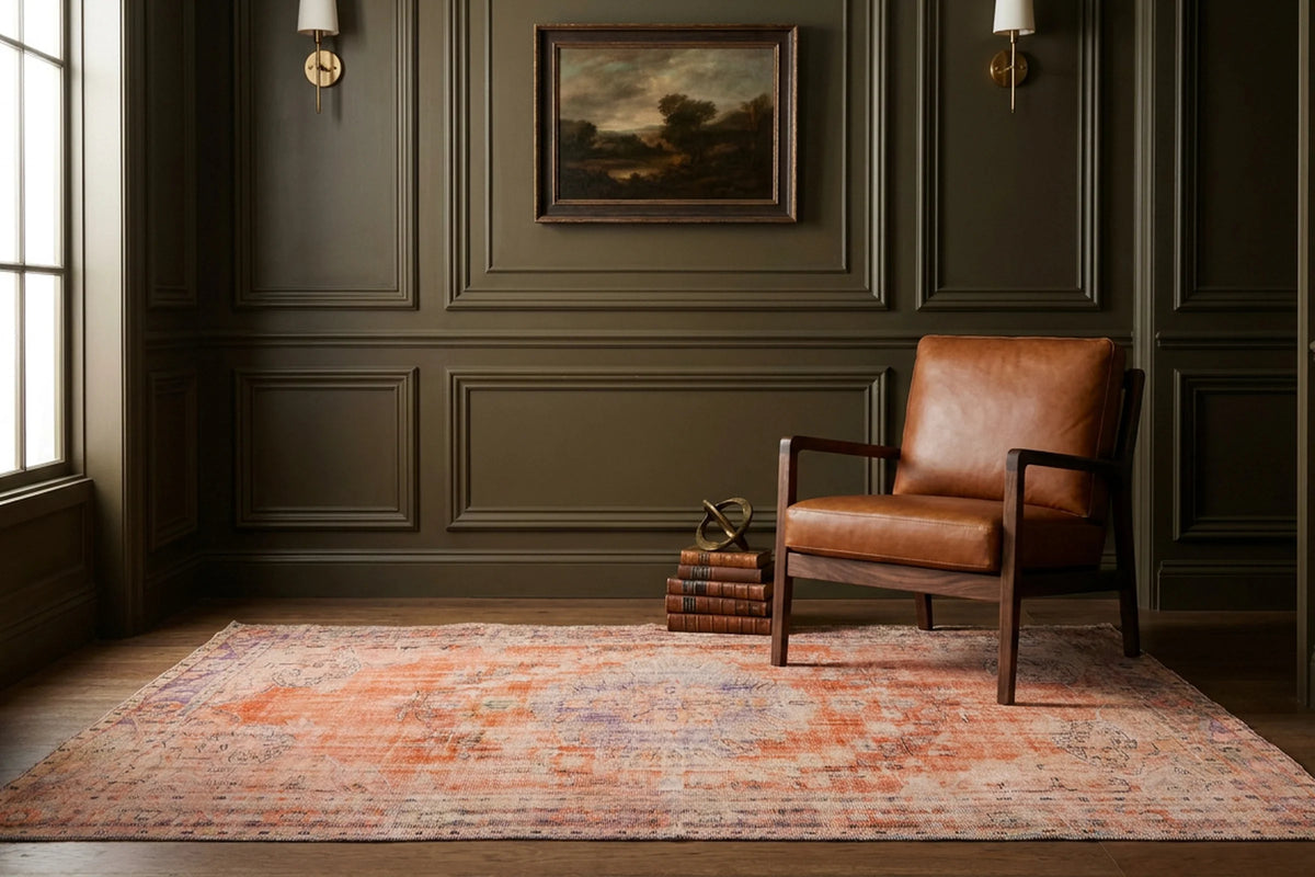 Orange Turkish rug in a styled room